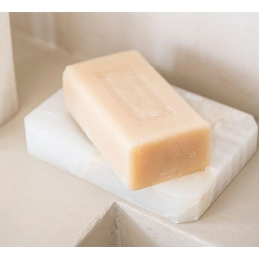 Porte-savon en marbre blanc et beige, 13,5 x 9,5 x 2 cm | Marbre