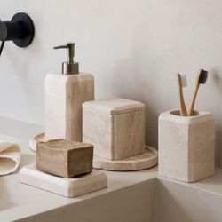 Porte-savon en marbre travertin beige, 13 x 9 x 2,5 cm | Travertin