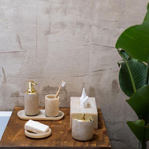 Pink marble effect bathroom set, 4 pieces | Cloudy