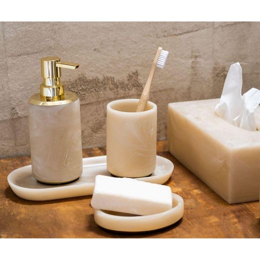 Pink marble effect bathroom set, 4 pieces | Cloudy