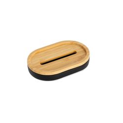 Black polyresin and bamboo bathroom set, 4 pieces