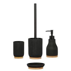 Black polyresin and wood bathroom set, 4 pieces | Shell