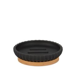 Black polyresin and wood bathroom set, 4 pieces | Shell