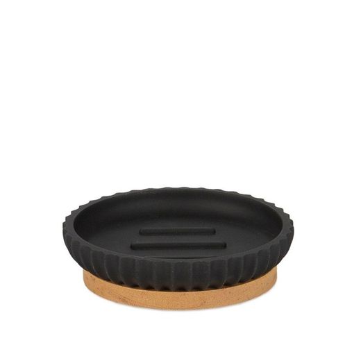 Black polyresin and wood bathroom set, 4 pieces | Shell