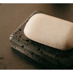 Porte-savon en travertin gris, 13 x 9 x 2,5 cm | travertin