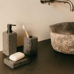 Porte-savon en travertin gris, 13 x 9 x 2,5 cm | travertin