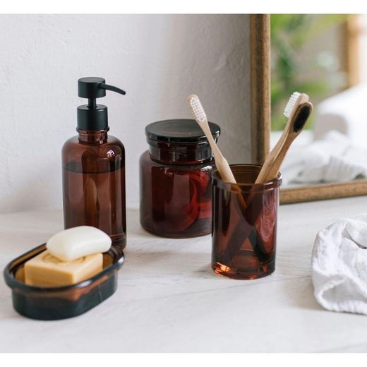 4-piece amber glass bathroom set
