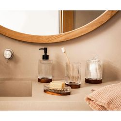 Badkamerset van glas en acacia, 4-delig | Triton