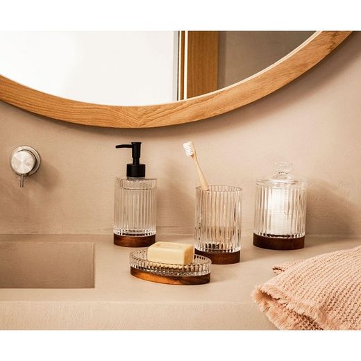 Badkamerset van glas en acacia, 4-delig | Triton