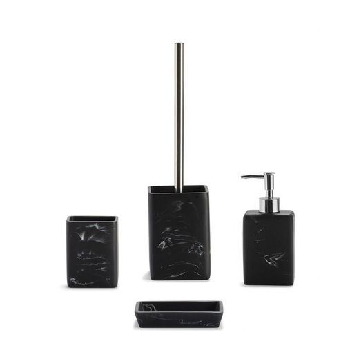 Ensemble de salle de bain 2 pièces effet marbre noir et argent