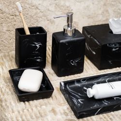 Ensemble de salle de bain 2 pièces effet marbre noir et argent