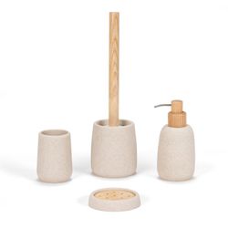 Sandstenssæbeskål i sandsten/asketræ, Ø10,5X2cm