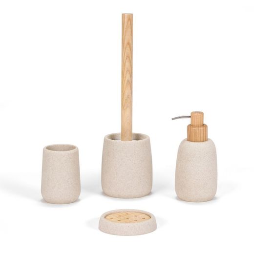 Sandstenssæbeskål i sandsten/asketræ, Ø10,5X2cm