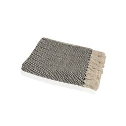 JAQUARD-Beige cotton sofa blanket, 125x150 cm