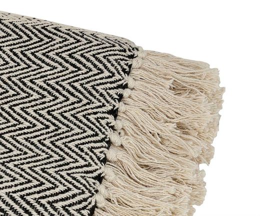 JAQUARD-Beige cotton sofa blanket, 125x150 cm