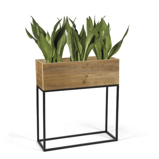 Jardinière en bois et métal, 55 x 21 x 60,5 cm