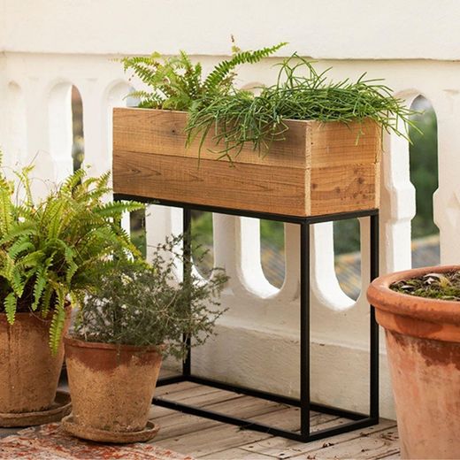 Jardinière en bois et métal, 55 x 21 x 60,5 cm