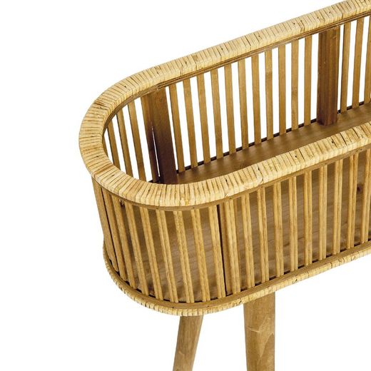 Jardinière de sol en bambou et rotin, 68 x 22 x 59,5 cm