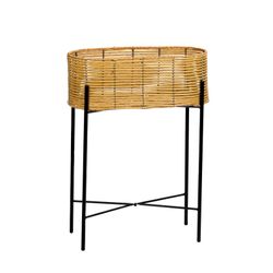 Jardinière en rotin synthétique naturel/noir, 49 x 20 x 66 cm