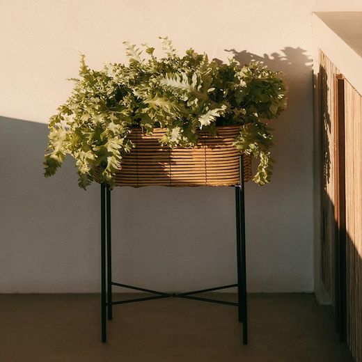 Jardinière en rotin synthétique naturel/noir, 49 x 20 x 66 cm