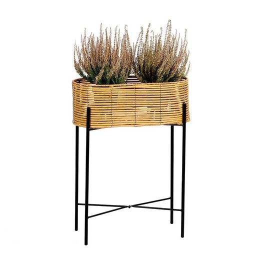 Jardinière en rotin synthétique naturel/noir, 49 x 20 x 66 cm