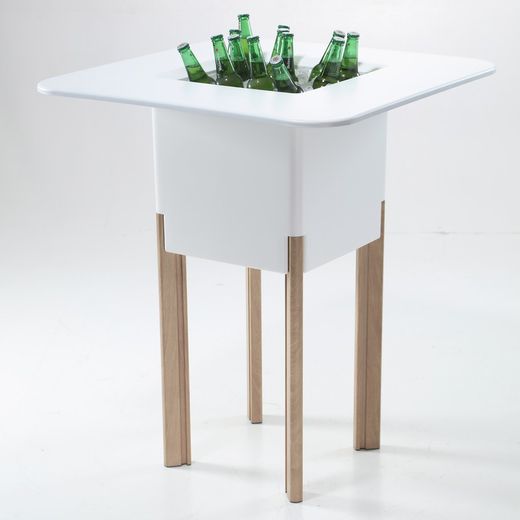 Maceta Modular con Autorriego y Mesa Mediterráneo Blanca/Plateada, 80x80x95 cm