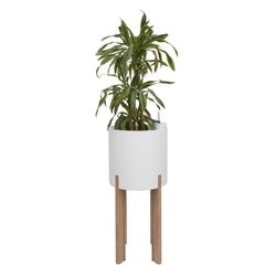 Maceta Modular con Autorriego y Mesa Mediterráneo Blanca/Natural, Ø40x95 cm