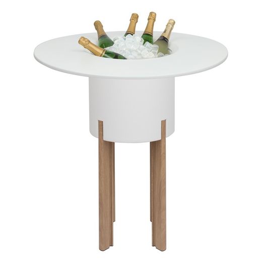Maceta Modular con Autorriego y Mesa Mediterráneo Blanca/Natural, Ø40x95 cm
