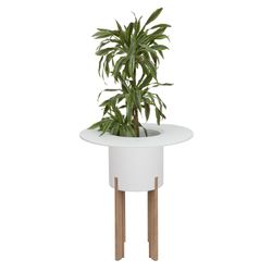 Maceta Modular con Autorriego y Mesa Mediterráneo Blanca/Natural, Ø40x95 cm