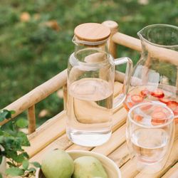 1L Glass / Bamboo Pitcher with lid, Ø9x23cm