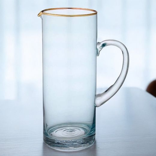 Glass jug in blue and gold, 11 x 11 x 25 cm | Chloe Aqua