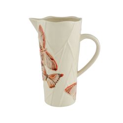 Dzbanek fajansowy w kolorze beżowym i wielokolorowym, 19,7 x 12,4 x 24,9 cm | Pochmurne motyle