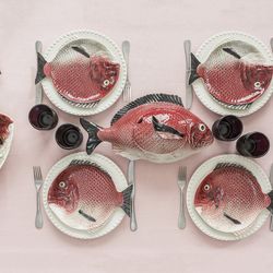 Dzbanek ceramiczny w kolorze bordowym i białym, 20 x 11 x 33 cm | Ryba