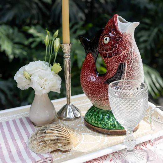 Dzbanek ceramiczny w kolorze bordowym i białym, 20 x 11 x 33 cm | Ryba