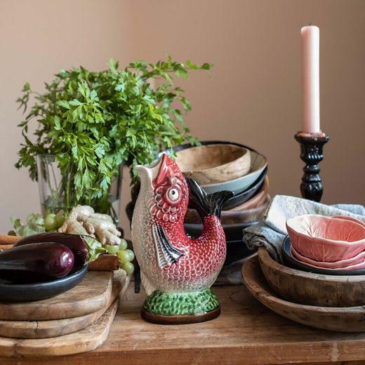 Dzbanek ceramiczny w kolorze bordowym i białym, 20 x 11 x 33 cm | Ryba