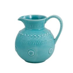Earthenware jug in turquoise, 19 x 16 x 19.5 cm | Fancy