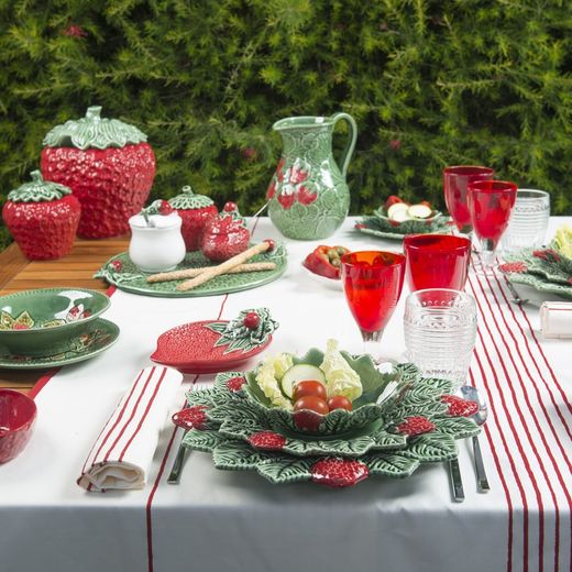 Earthenware jug in green and red, 18.5 x 15 x 22 cm | Strawberries