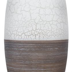 Vit och brun glasvas, 37x17 cm
