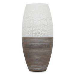 Vit och brun glasvas, 37x17 cm