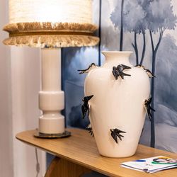 Black and white earthenware vase, Ø 33 x 41 cm | Spring