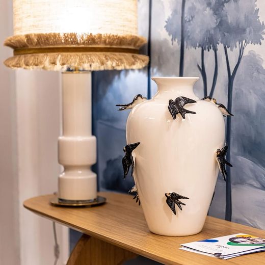 Black and white earthenware vase, Ø 33 x 41 cm | Spring