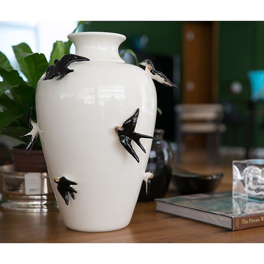 Black and white earthenware vase, Ø 33 x 41 cm | Spring