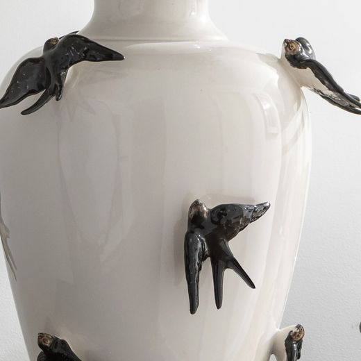 Black and white earthenware vase, Ø 33 x 41 cm | Spring