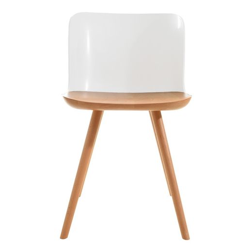 JAUNTI-Stuhl aus natürlichem Buchenholz und weißem Polycarbonat, 55 x 46,5 x 77,5 cm