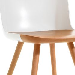 JAUNTI-Stuhl aus natürlichem Buchenholz und weißem Polycarbonat, 55 x 46,5 x 77,5 cm