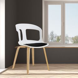 JORITZ-Chair made of natural ash wood and white polycarbonate. Includes black cushion, 46 x 53 x 81 cm