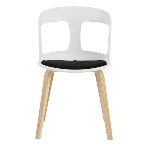 JORITZ-Chair made of natural ash wood and white polycarbonate. Includes black cushion, 46 x 53 x 81 cm