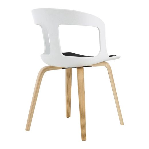 JORITZ-Chair made of natural ash wood and white polycarbonate. Includes black cushion, 46 x 53 x 81 cm