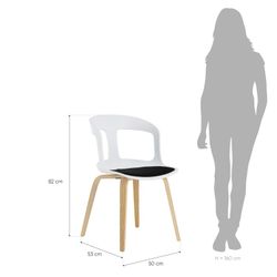 JORITZ-Chair made of natural ash wood and white polycarbonate. Includes black cushion, 46 x 53 x 81 cm