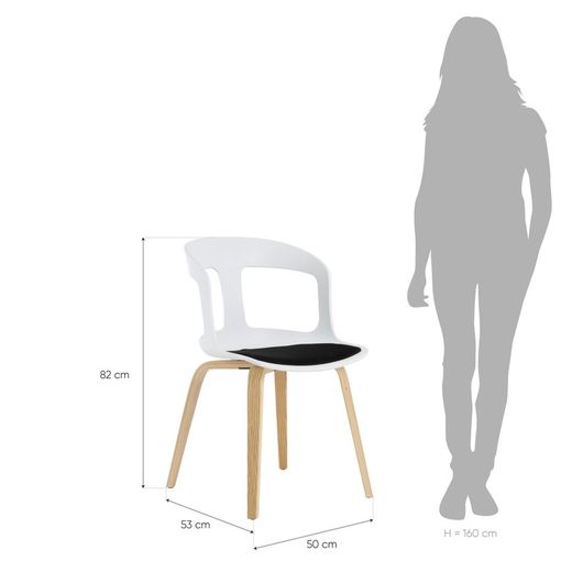 JORITZ-Chair made of natural ash wood and white polycarbonate. Includes black cushion, 46 x 53 x 81 cm